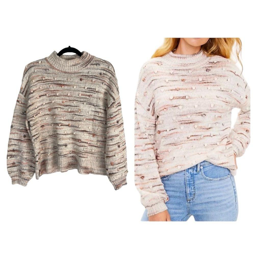 Loft Women's Large Wool Blend Bobble Sweater Slouchy Crew Turtleneck Knit Top
